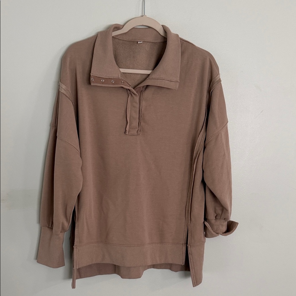 Neutral Taupe Pullover Oversized Sweatshirt